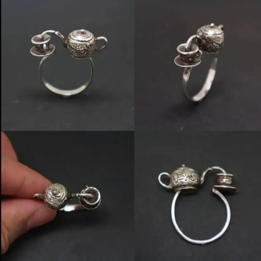 🫖 Alice in Wonderland Inspired Teapot Tea Party Alloy Statement Ring Size 8 - Picture 4 of 10
